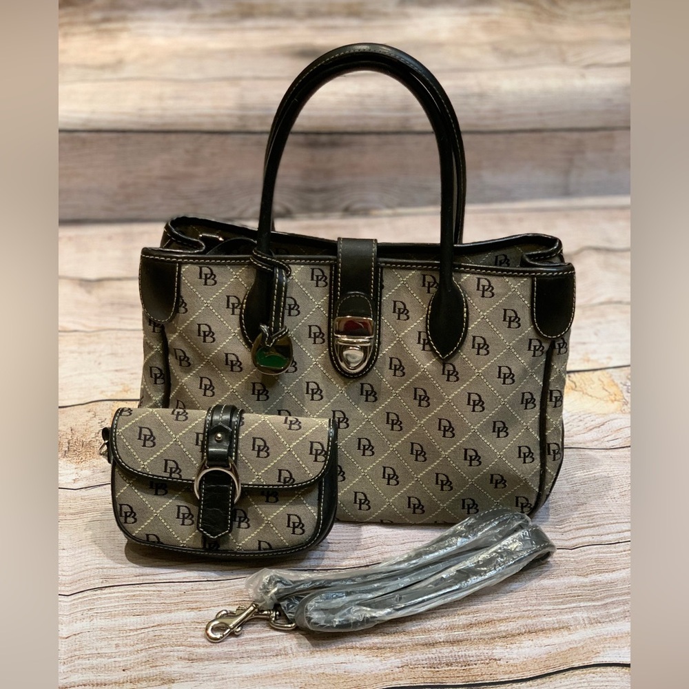 Dooney & Bourke Black/White Logo Satchel w/ matching Coin purse.